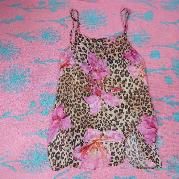 Intogaia Tops - Intogaia womens small 100% pink brown floral leopard top silk square neck tank
